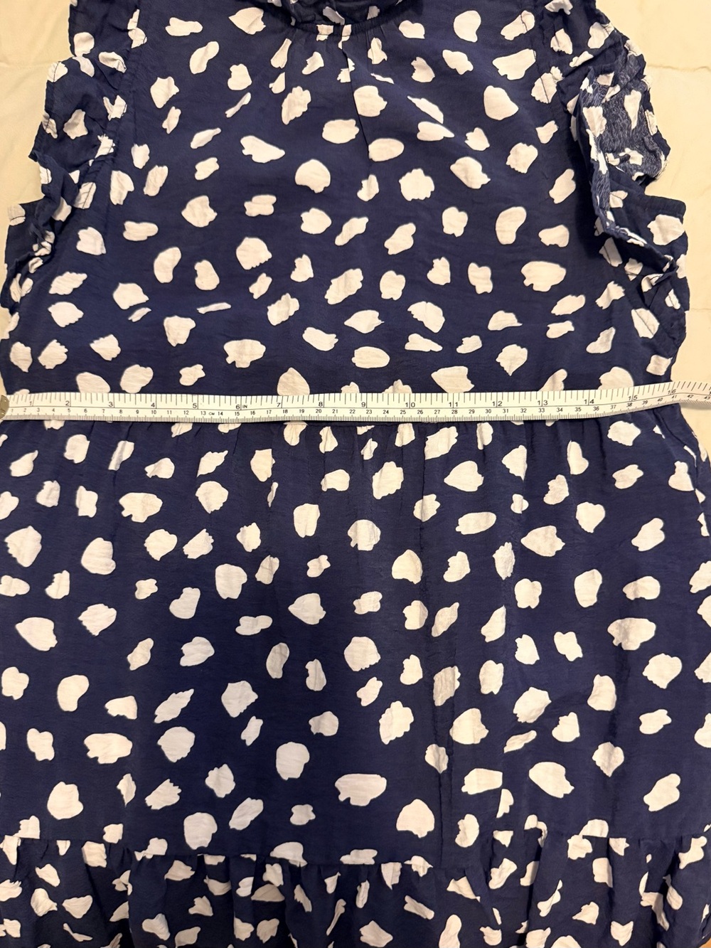 THML Navy Spotted Tiered Mock Neck Mini Dress Ruffle Sleeveless XS - Picture 11 of 12